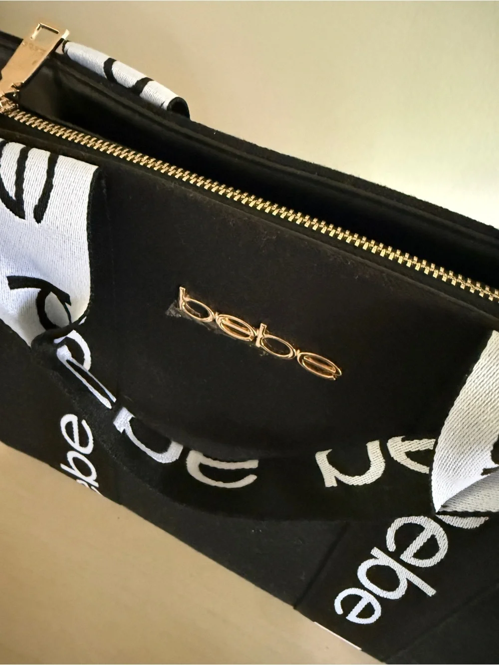 BEBE Hana Satchel Canvas Logo Double Handle Satchel Crossbody Zip Top Purse NEW